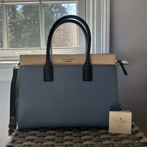 kate spade Blue and Cream Leather Satchel with Navy Blue Handles
